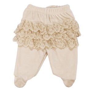 Kız Bebek Ekru Dantelli Kadife Beş Parça Hastane Çıkış Seti