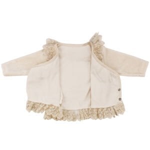 Kız Bebek Ekru Dantelli Kadife Beş Parça Hastane Çıkış Seti