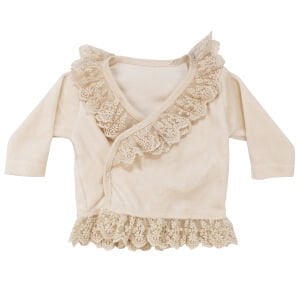 Kız Bebek Ekru Dantelli Kadife Beş Parça Hastane Çıkış Seti