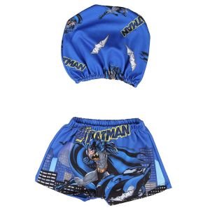 Erkek Çocuk Mavi Batman Baskılı Boneli Şort Mayo