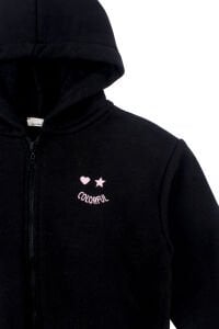 Kız Cocuk Siyah Colorful Kapüşonlu Hırka