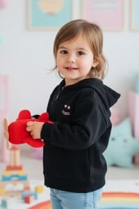 Kız Cocuk Siyah Colorful Kapüşonlu Hırka