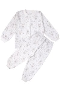 Kız Çocuk Ekru Tavşan Desenli Çıtçıtlı Pijama Takımı