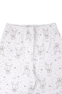 Kız Çocuk Ekru Tavşan Desenli Çıtçıtlı Pijama Takımı