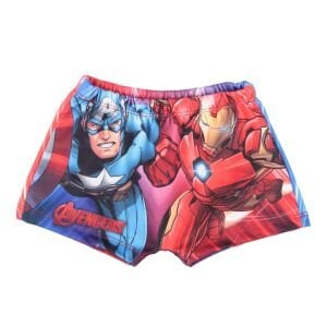 Erkek Çocuk Mavi Kırmızı Avengers Baskılı Boneli Şortlu Mayo