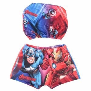Erkek Çocuk Mavi Kırmızı Avengers Baskılı Boneli Şortlu Mayo