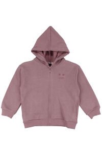 Kız Cocuk Mürdüm Luckies Yazılı 3 İp Kapüşonlu Hırka