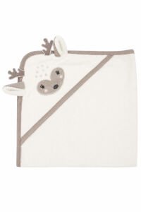 Unisex Ekru Kahve Biyeli Geyik Kulaklı Boynuzlu Havlu 75*80 cm