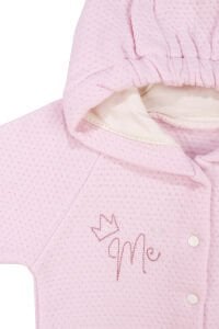 Kız Bebek Pembe Kapitoneli Kapüşonlı Çıtçıtlı Me Nakışlı Hırka