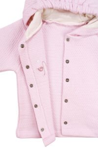 Kız Bebek Pembe Kapitoneli Kapüşonlı Çıtçıtlı Me Nakışlı Hırka