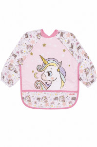 Kız Çocuk Pembe Unicorn Desenli Uzun Kollu Önlük