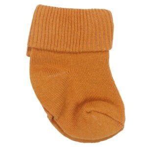 Erkek Bebek Beyaz Laci Hardal Kıvrık 3'lü Çorap 0-6 Ay
