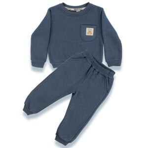 Erkek Çocuk Mavi Cepli Ayı Armalı Üç İp 2'li Takım