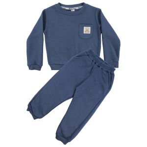 Erkek Çocuk Mavi Cepli Ayı Armalı Üç İp 2'li Takım