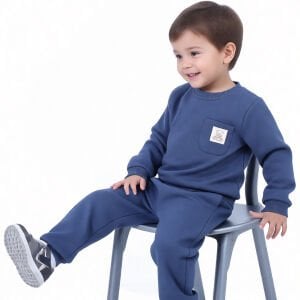 Erkek Çocuk Mavi Cepli Ayı Armalı Üç İp 2'li Takım