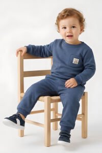 Erkek Çocuk Mavi Cepli Ayı Armalı Üç İp 2'li Takım