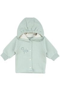 Kız Bebek Su Yeşili Kapitoneli Kapüşonlı Çıtçıtlı Me Nakışlı Hırka