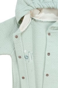 Kız Bebek Su Yeşili Kapitoneli Kapüşonlı Çıtçıtlı Me Nakışlı Hırka