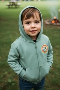 Erkek Cocuk Yeşil Happy Camper Yazılı 3 İp Kapüşonlu