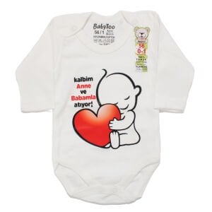 Unisex Kalbim Annemle Babamla Atıyor Baskılı Uzun Kollu Zıbın