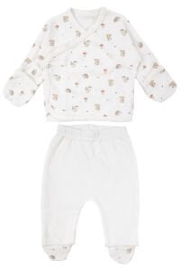 Unisex Ekru Kahve Tavşan Ve Sincap Desenli 10 Parça Hastane Çıkışı