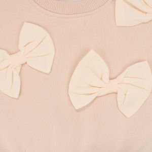 Kız Bebek Pudra Gül Kurusu Fiyonklu Süslü 3 İplik 2'li Takım