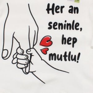 Unisex Beyaz Her An Seninle Hep Mutlu Baskılı Uzun Kollu Zıbın
