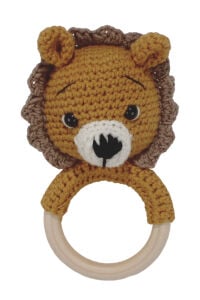 Amigurumi Sevimli Hardal Kahve Aslan Diş Kaşıyıcı Çıngıraklı Organik Oyuncak
