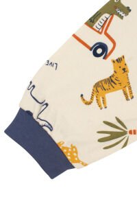 Erkek Bebek Bej Laci Biyeli Hayvanlı Desenli Pijama Takımı