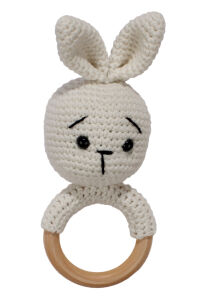 Amigurumi Sevimli Ekru Tavşan Diş Kaşıyıcı Çıngıraklı Organik Oyuncak