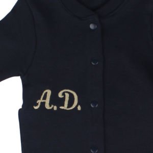 Unisex İsme Özel Lacivert Kahve İp Nakışlı Bereli Eldivenli Bebek Tulum