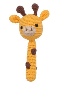 Amigurumi Sevimli Turuncu Kahve Zürafa Çıngıraklı Organik Oyuncak