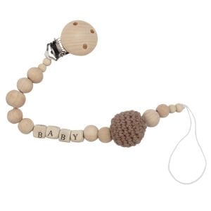 Unisex Kahve Amigurumi Organik Ahşap Boncuklu İsimli İsme Özel Emzik Askısı