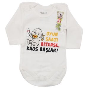 Unisex Beyaz Oyun Saati Biterse Kaos Başlar Baskılı Uzun Kollu Zıbın