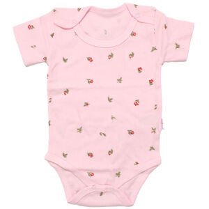 Kız Bebek Pembe Lale Desenli Fitilli Kısa Kollu Zıbın