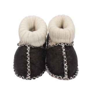 Acı Kahve Kuzu Derisi İçi Yünlü Bebek Patik Panduf 014