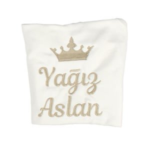 İsme Özel Kahve Taç Nakışlı Bereli Eldivenli Tulum + Battaniye