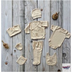 Sütlü Kahve Arı Nakışlı 11 Parça Hastane Çıkış Seti