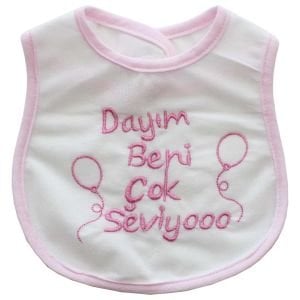 Dayım Beni Çok Seviyor Yazılı Pembe Su Geçirmez Önlük