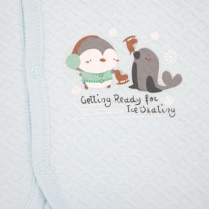 Erkek Bebek Mavi Kapitoneli Penguen Desenli Çıtçıtlı Penye Yelek