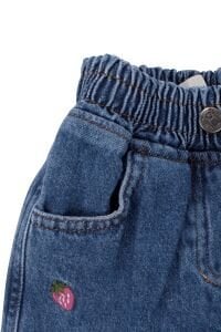 Kız Çocuk Ekru Badili Çilek Nakışlı Kot Ceketli 3'lü Takım