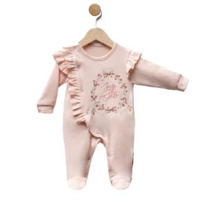 Kız Bebek Somon Fırfırlı Date Yazılı Çicekli Nakışlı Yandan Çıtçıtlı Tulum