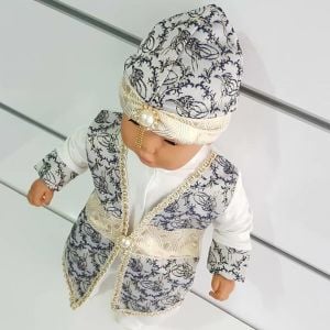 İsme Özel Sarı Laci Tuğra Desenli Altın Kemerli Erkek Bebek Mevlüt Takımı