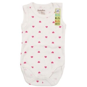 Kız Bebek Ekru Pembe Kalp Baskılı Askılı Çıtçıtlı Body Zıbın