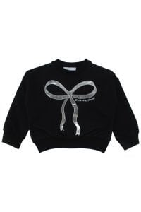 Kız Çocuk Siyah Parlak Fiyonk Desenli Payet Etekli 2'li Takım