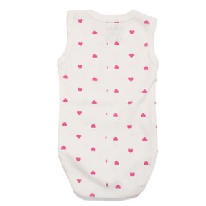 Kız Bebek Ekru Pembe Kalp Baskılı Askılı Çıtçıtlı Body Zıbın