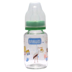 Barum Hayvan Desenli Kiraz Uçlu Yeşil Cam Biberon 125 ml