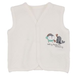 Unisex Bebek Ekru Kapitoneli Penguen Desenli Çıtçıtlı Penye Yelek