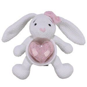 Amigurumi Beyaz Pembe Büyük Tavşan Gece Lambası Pilli Aksesuar Oyuncak