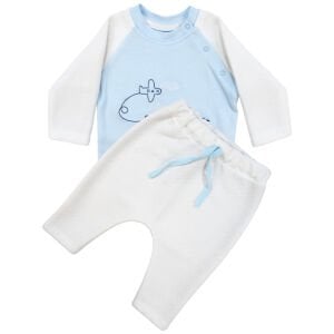 Erkek Bebek Beyaz Mavi Uçak Desenli 2'li Takım